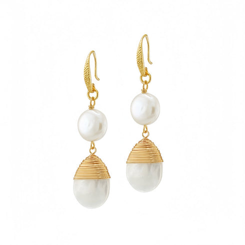 Handmade Teardrop Shell Baroque Pearl Earrings